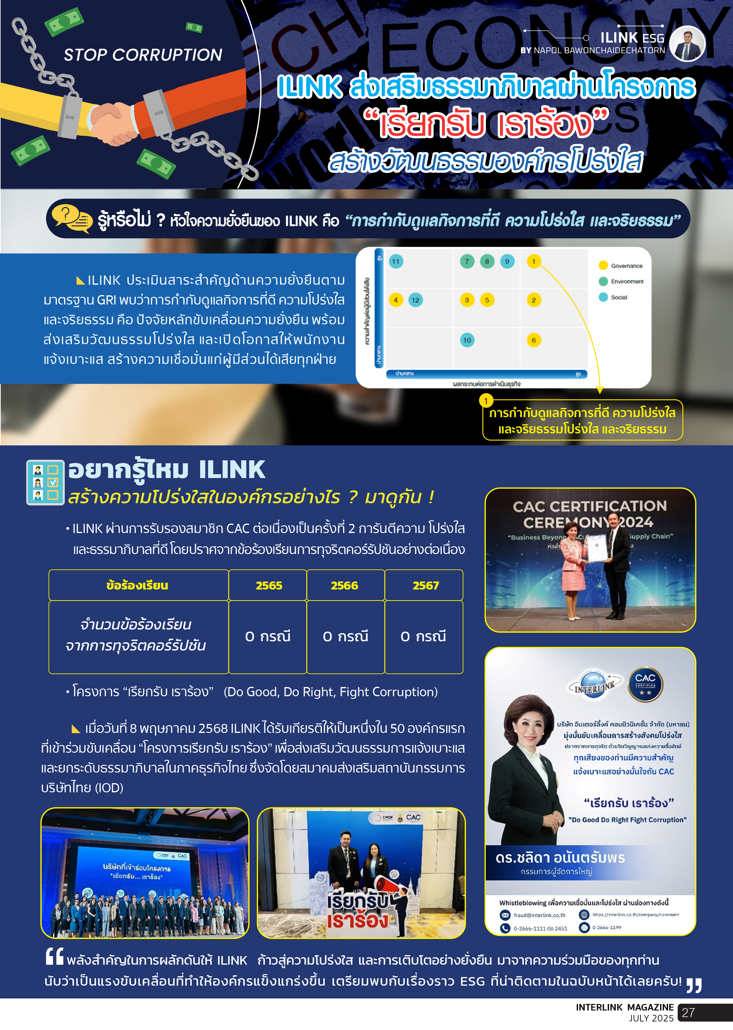 ILINK Promotes Good Governance Through the “Speak Up” Initiative, Fostering a Transparent Organizational Culture - July - 2025